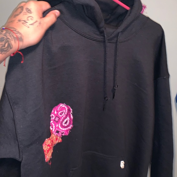 Gildan hoodie with hand sewn bandana patches. - Picture 4 of 6